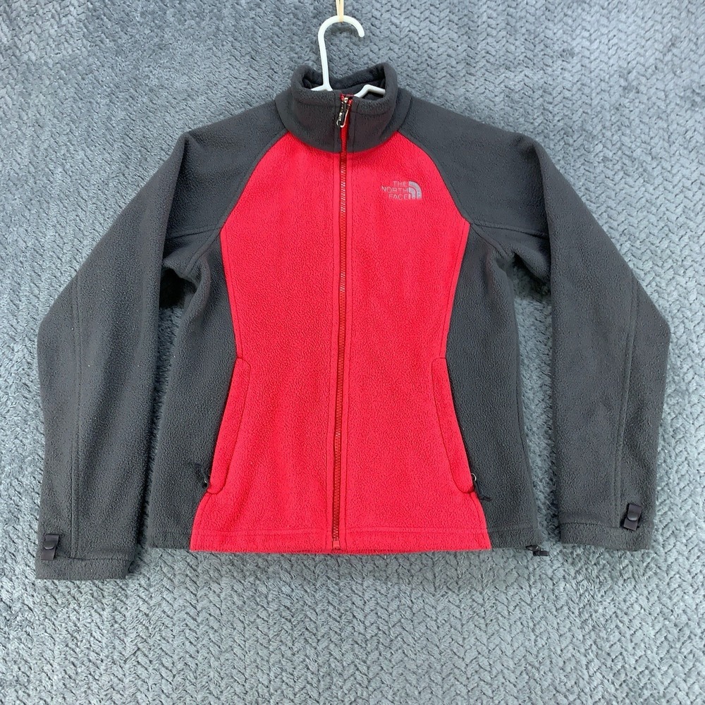 Vintage The North Face Fleece Jacket Women's Size XS Red On Gray Color Block